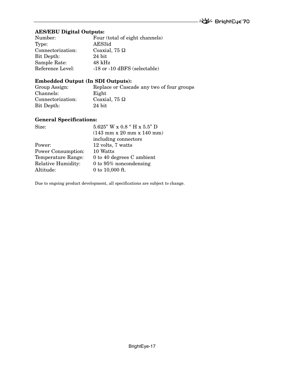 Ensemble Designs BrightEye 70 HD/SD AES Embedder/Disembedder User Manual | Page 17 / 26