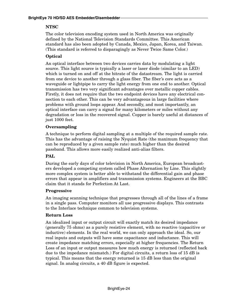 Ensemble Designs BrightEye 70 HD/SD AES Embedder/Disembedder User Manual | Page 24 / 26
