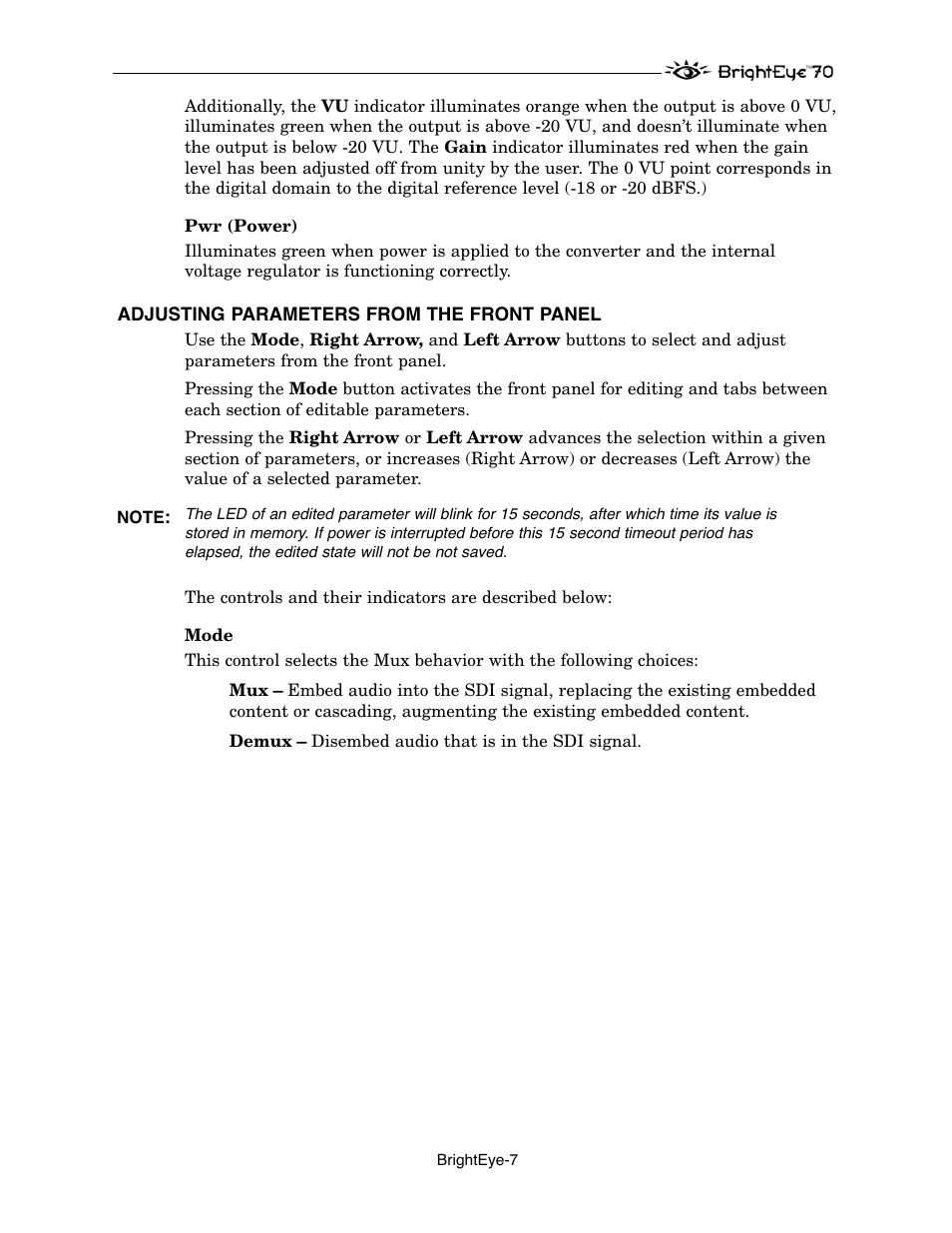 Ensemble Designs BrightEye 70 HD/SD AES Embedder/Disembedder User Manual | Page 7 / 26