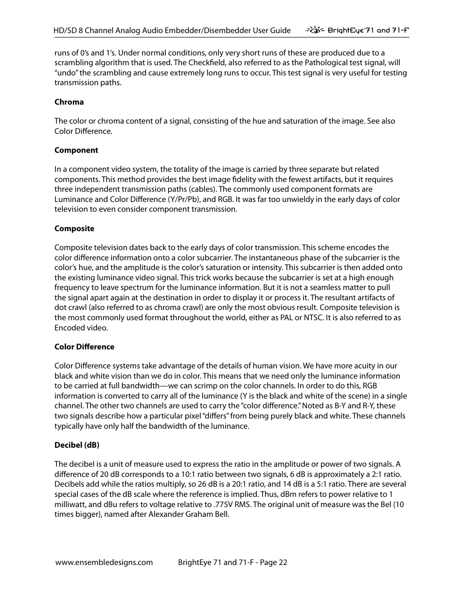 Ensemble Designs BrightEye 71 HD/SD 8 Channel Analog Audio Embedder/Disembedder User Manual | Page 22 / 27