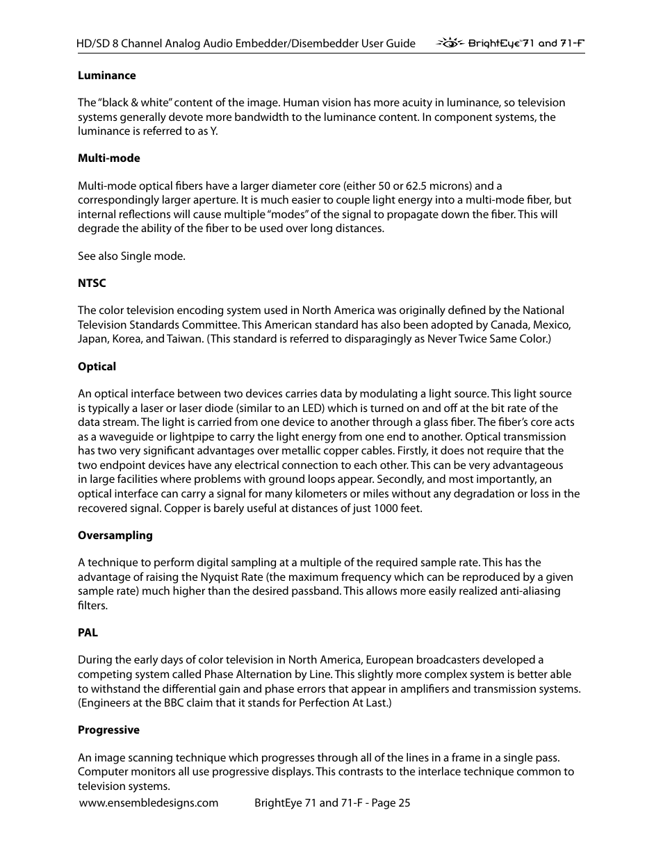 Ensemble Designs BrightEye 71 HD/SD 8 Channel Analog Audio Embedder/Disembedder User Manual | Page 25 / 27