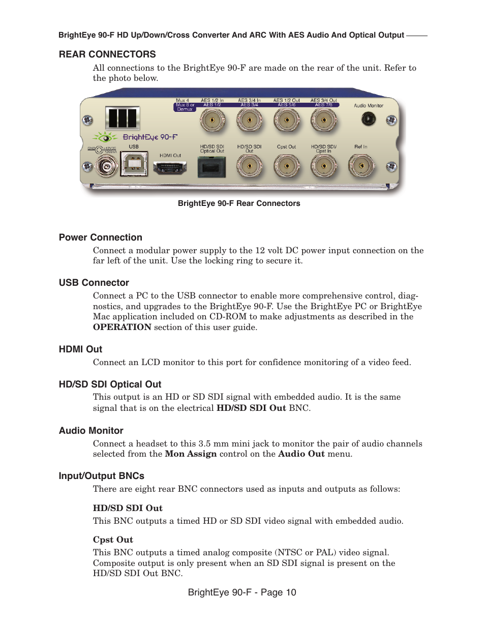 Ensemble Designs BrightEye 90-F HD Up/Down Cross Converter and ARC with AES Audio and Optical Output User Manual | Page 10 / 41