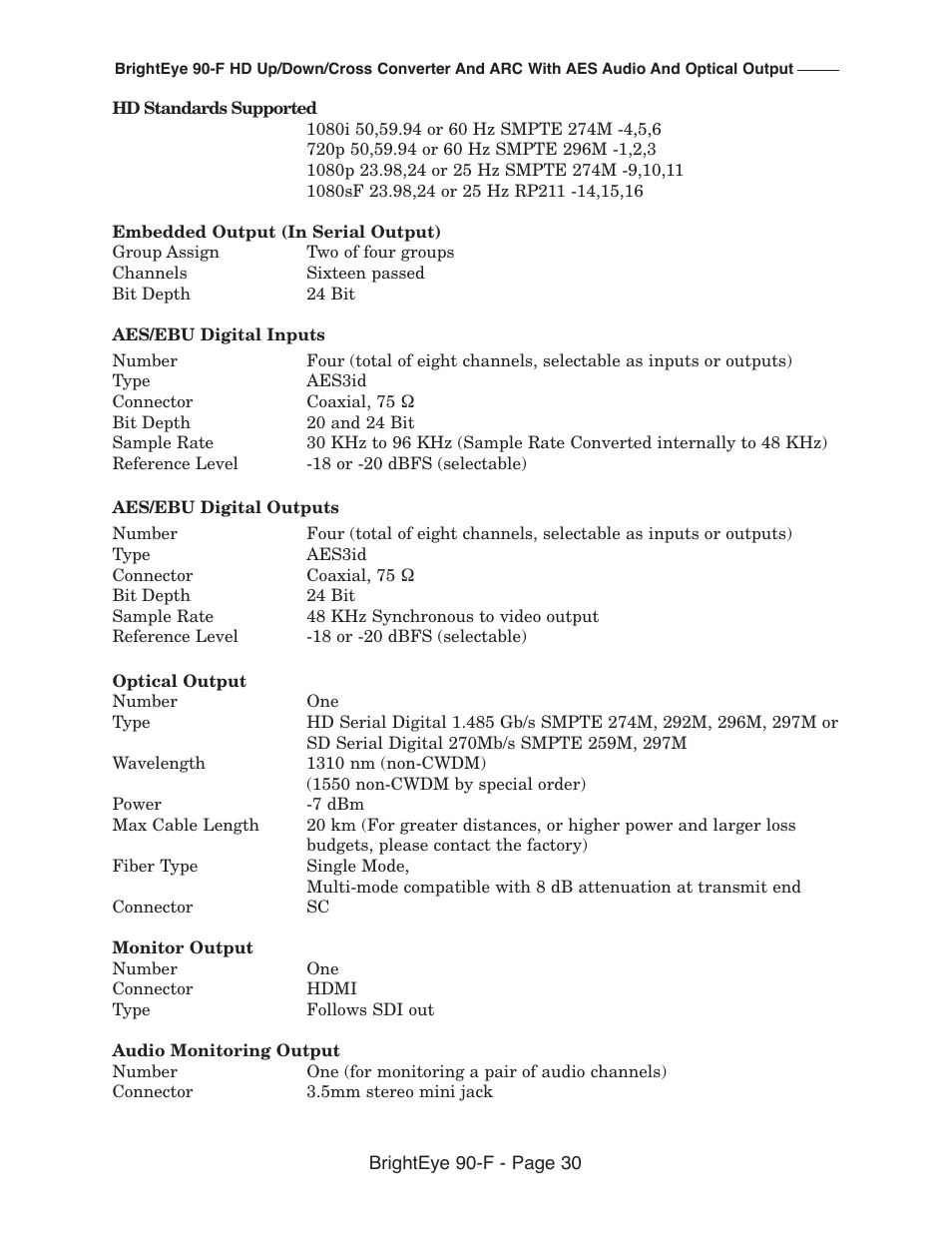 Ensemble Designs BrightEye 90-F HD Up/Down Cross Converter and ARC with AES Audio and Optical Output User Manual | Page 30 / 41