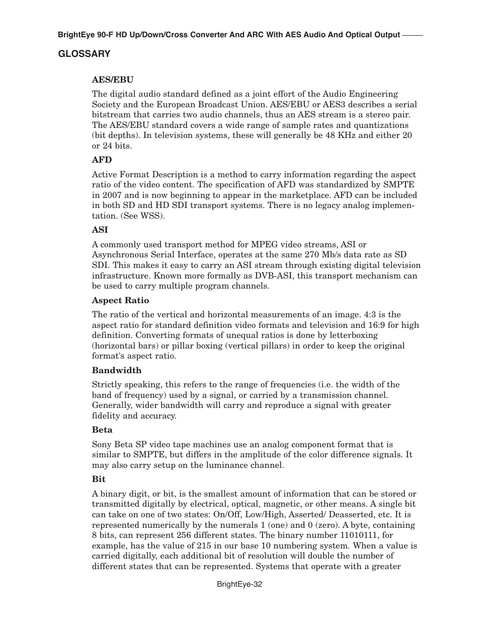 Ensemble Designs BrightEye 90-F HD Up/Down Cross Converter and ARC with AES Audio and Optical Output User Manual | Page 32 / 41