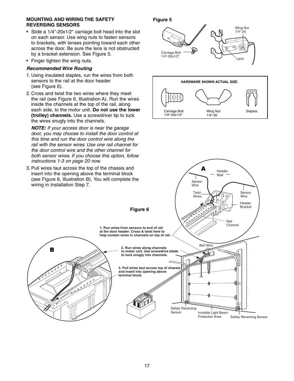 Mounting and wiring the safety reversing sensors | Chamberlain 9950D User Manual | Page 17 / 40