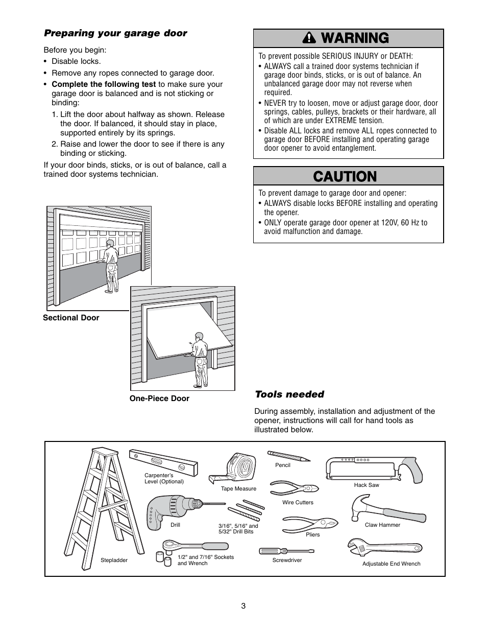 Preparing your garage door, Tools needed | Chamberlain 9950D User Manual | Page 3 / 40