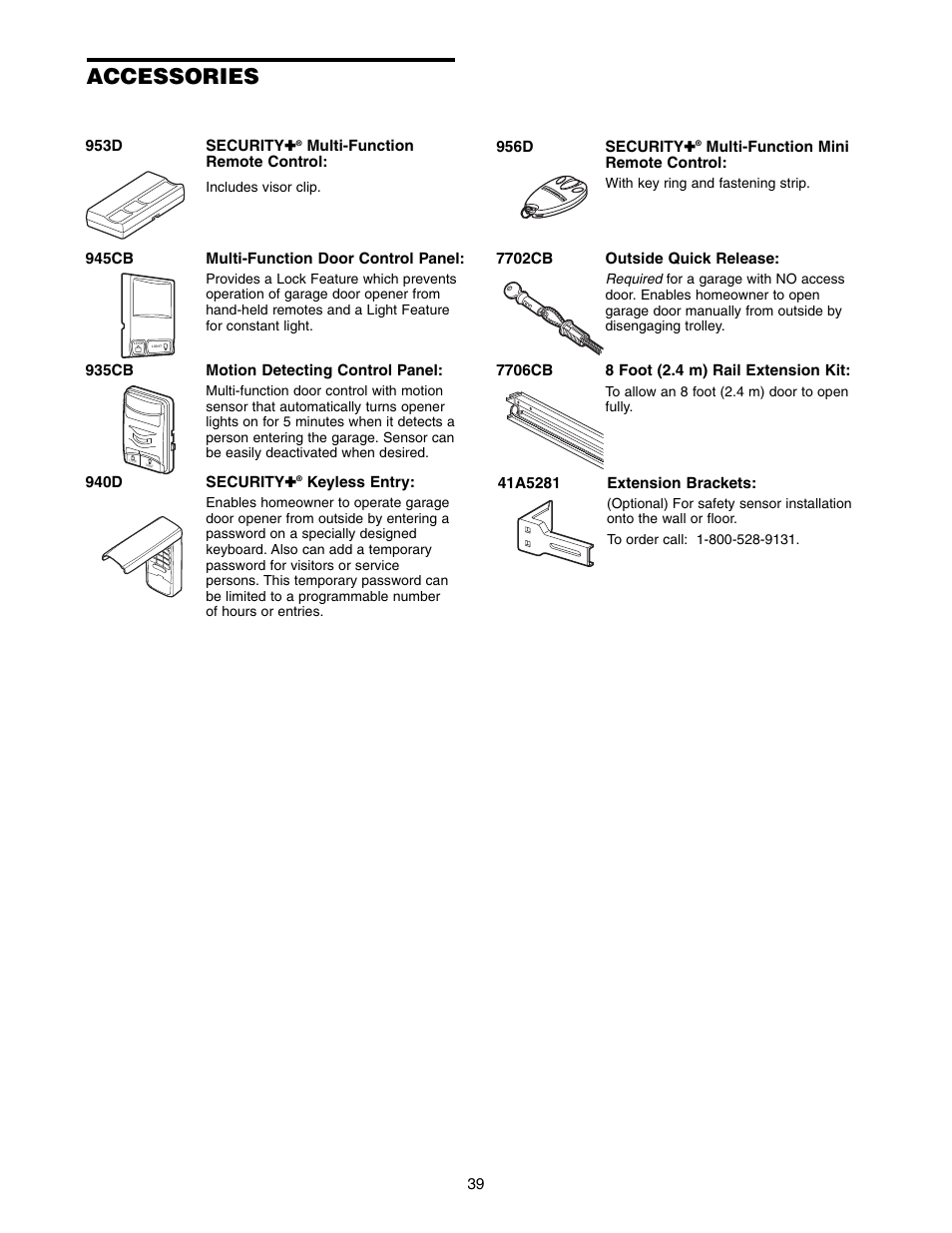 Accessories | Chamberlain 9950D User Manual | Page 39 / 40