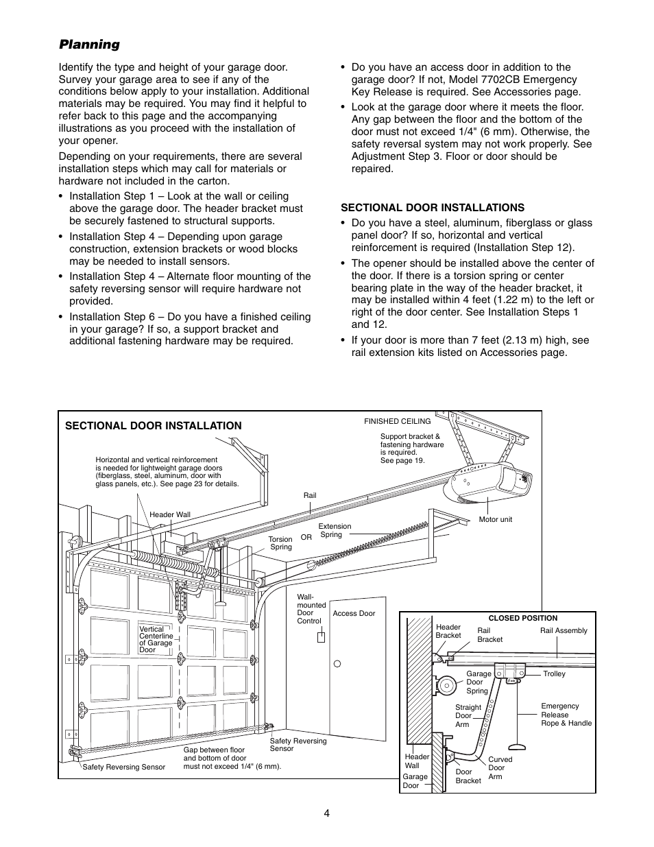 Planning, Sectional door installations | Chamberlain 9950D User Manual | Page 4 / 40