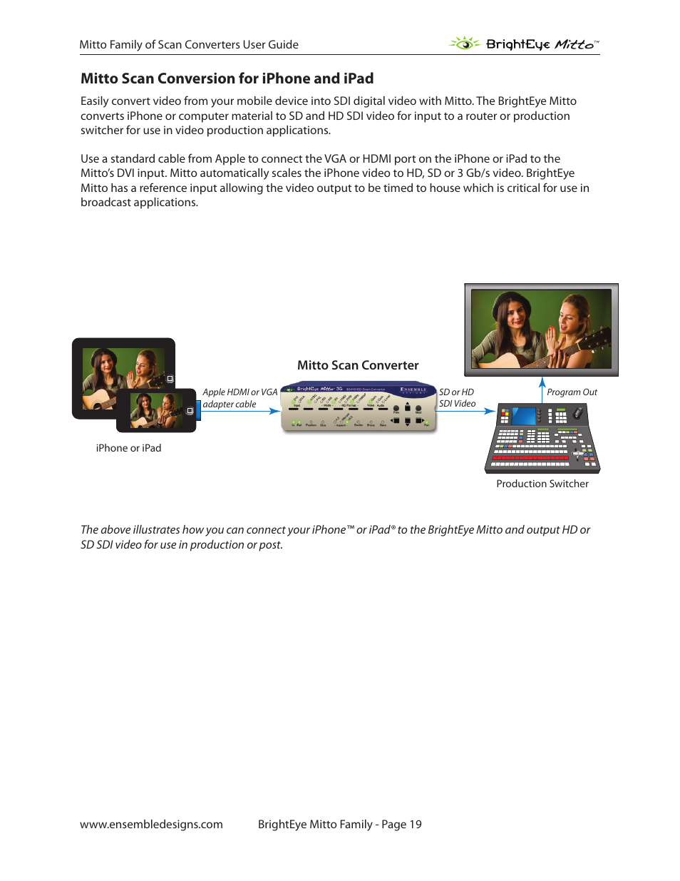 Mitto scan conversion for iphone and ipad | Ensemble Designs BrightEye Mitto Scan Converters User Manual | Page 19 / 73