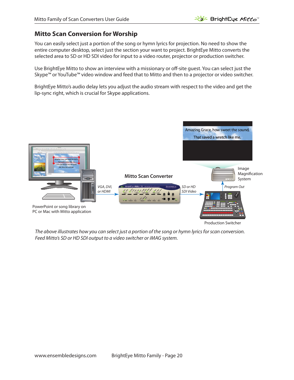 Mitto scan conversion for worship | Ensemble Designs BrightEye Mitto Scan Converters User Manual | Page 20 / 73