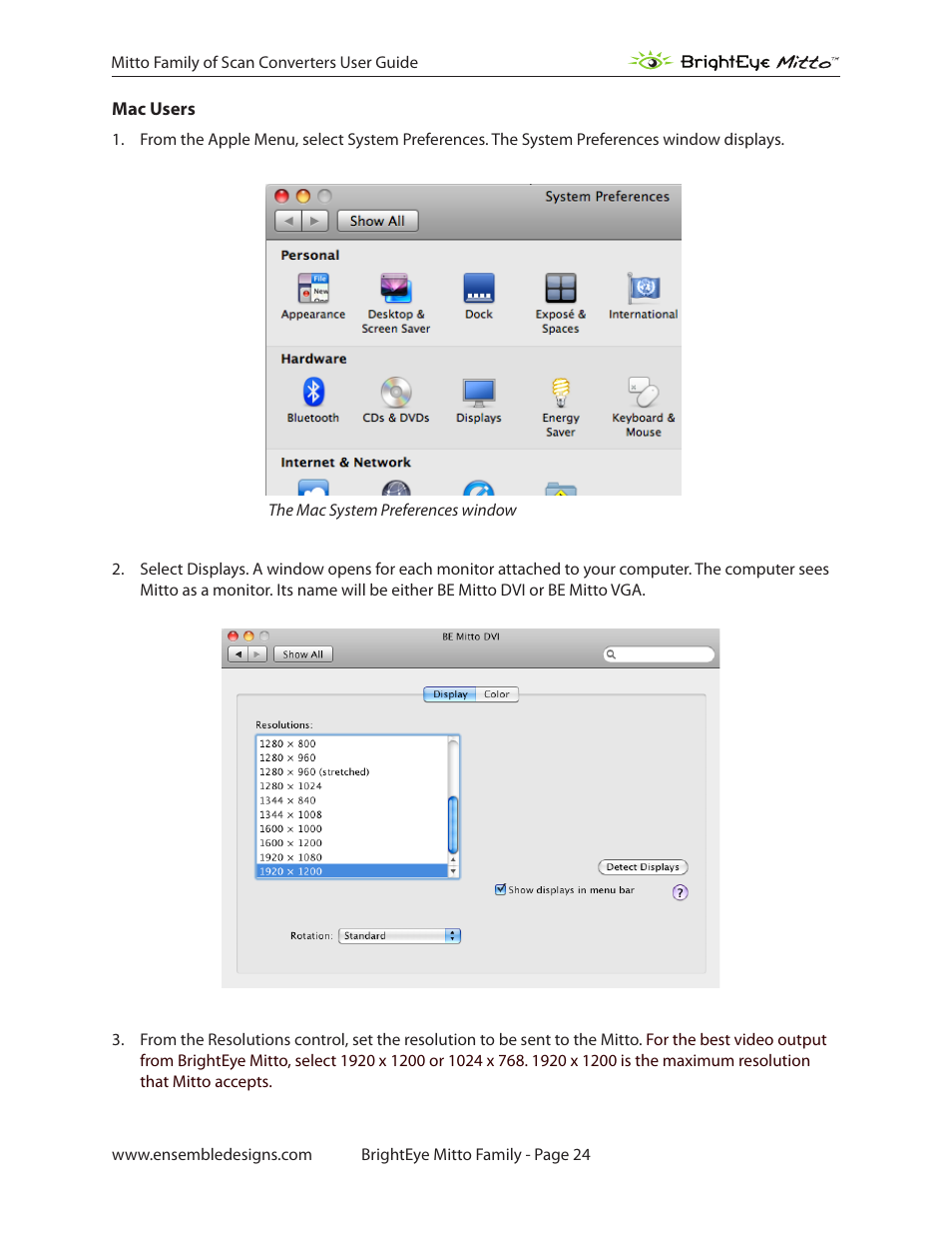 Mac users | Ensemble Designs BrightEye Mitto Scan Converters User Manual | Page 24 / 73