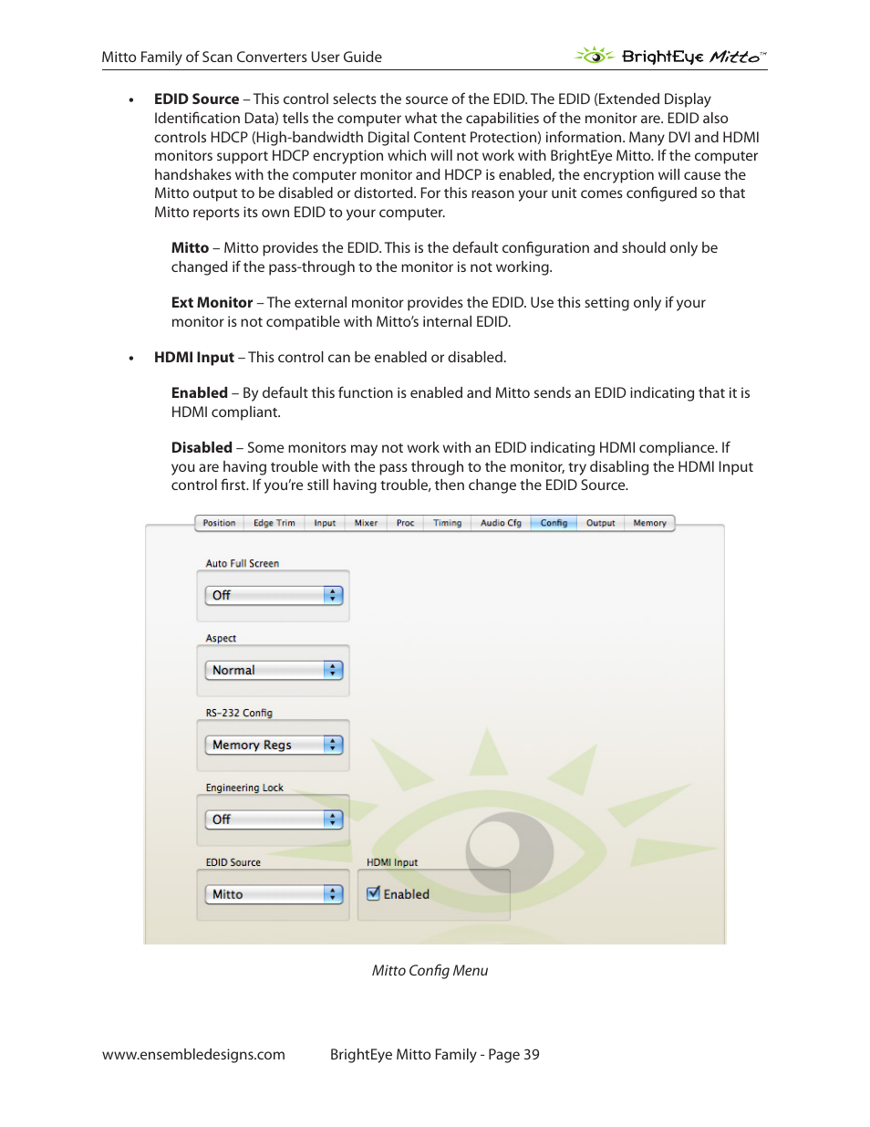 Ensemble Designs BrightEye Mitto Scan Converters User Manual | Page 39 / 73