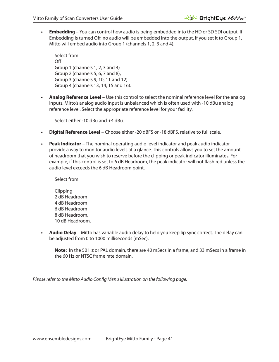 Ensemble Designs BrightEye Mitto Scan Converters User Manual | Page 41 / 73