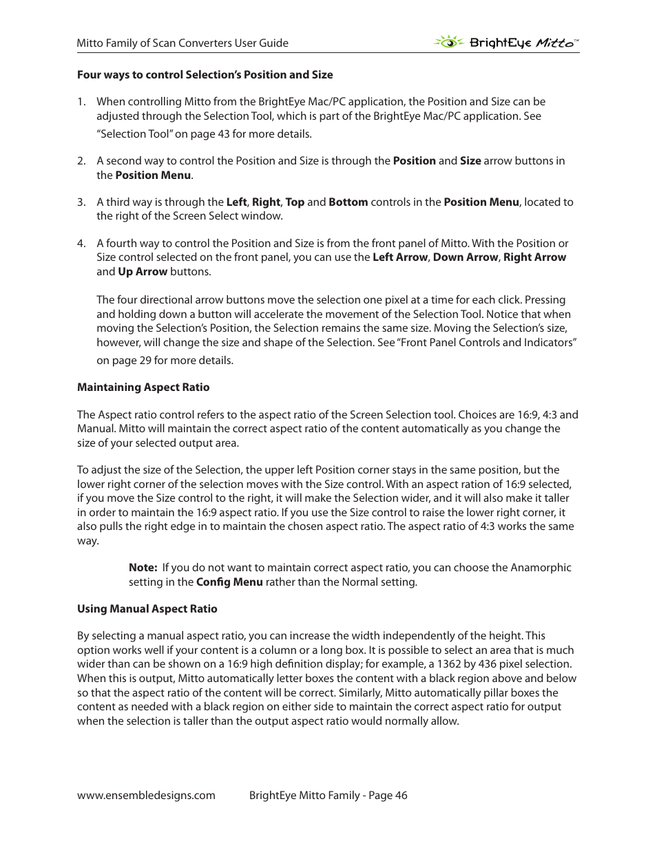 Ensemble Designs BrightEye Mitto Scan Converters User Manual | Page 46 / 73
