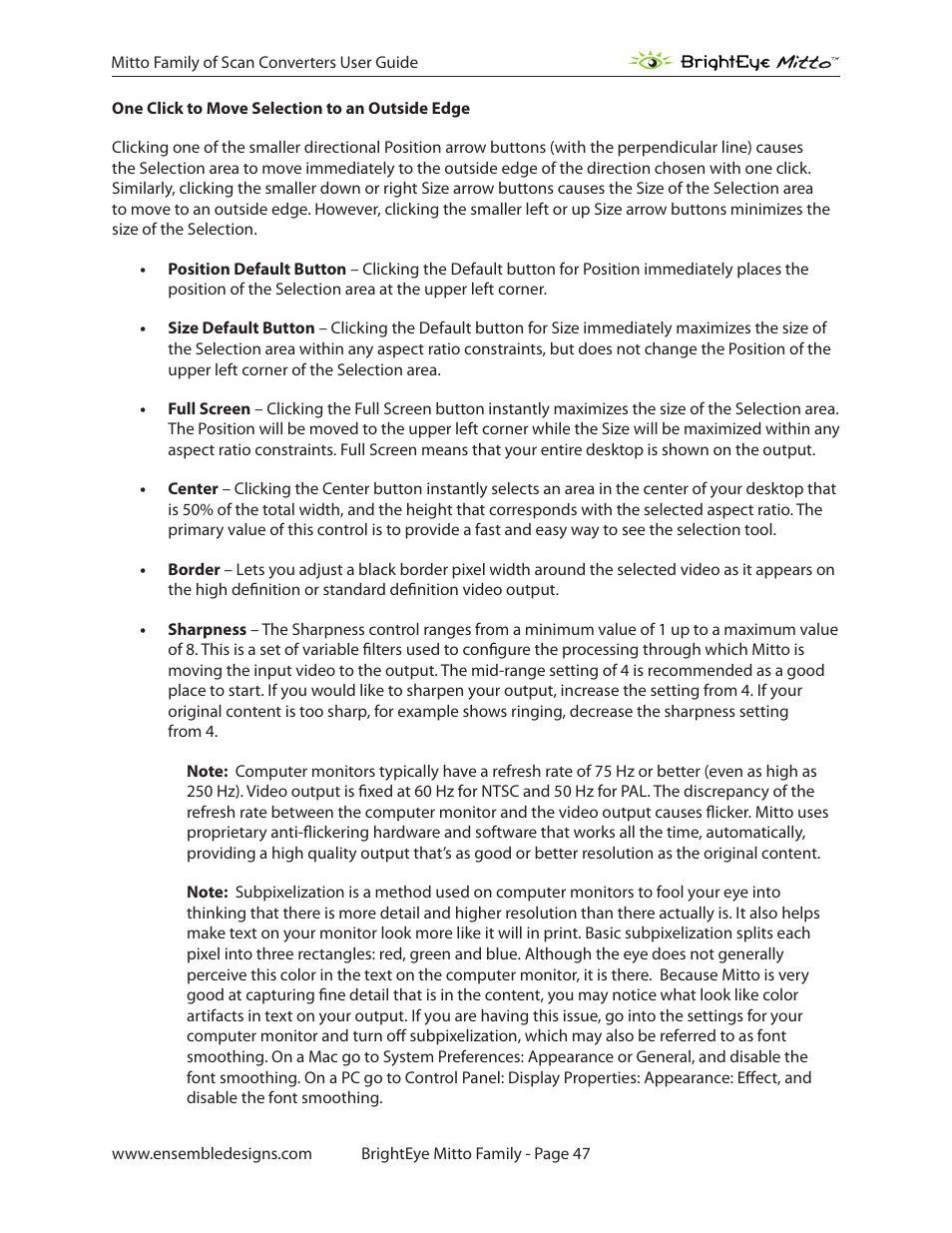 Ensemble Designs BrightEye Mitto Scan Converters User Manual | Page 47 / 73