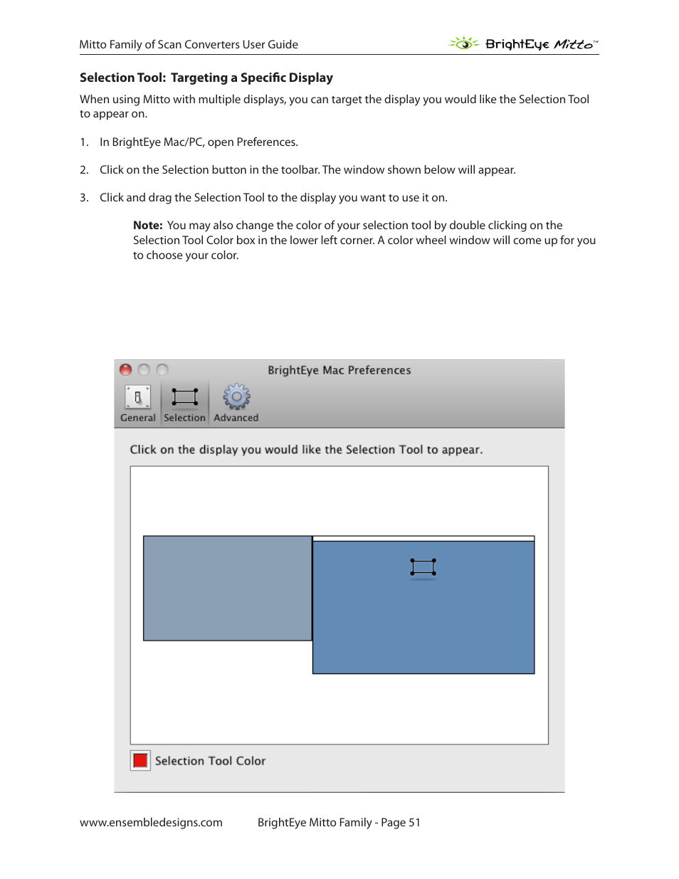 Selection tool: targeting a specific display | Ensemble Designs BrightEye Mitto Scan Converters User Manual | Page 51 / 73