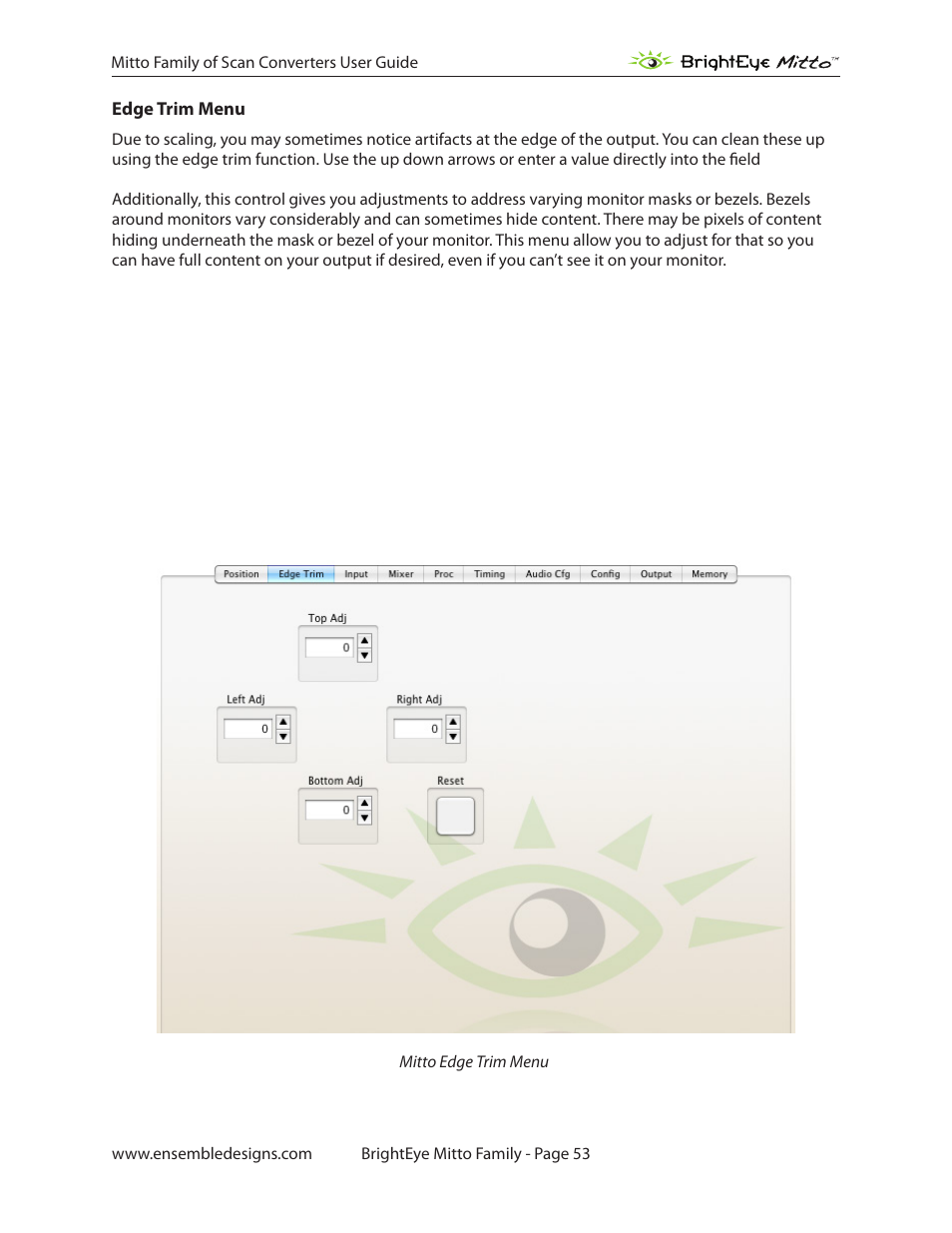 Edge trim menu | Ensemble Designs BrightEye Mitto Scan Converters User Manual | Page 53 / 73