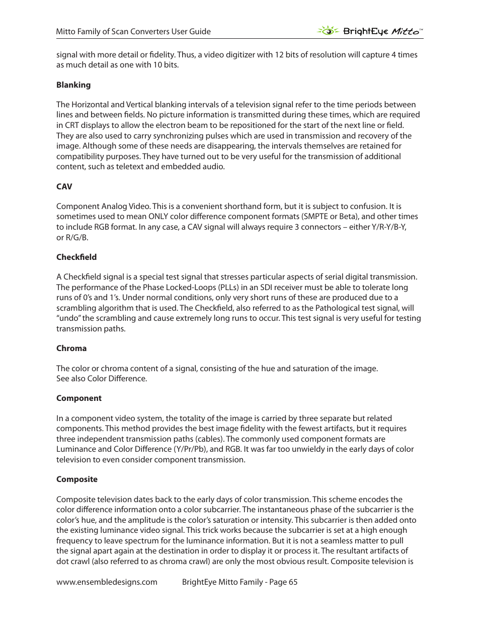 Ensemble Designs BrightEye Mitto Scan Converters User Manual | Page 65 / 73