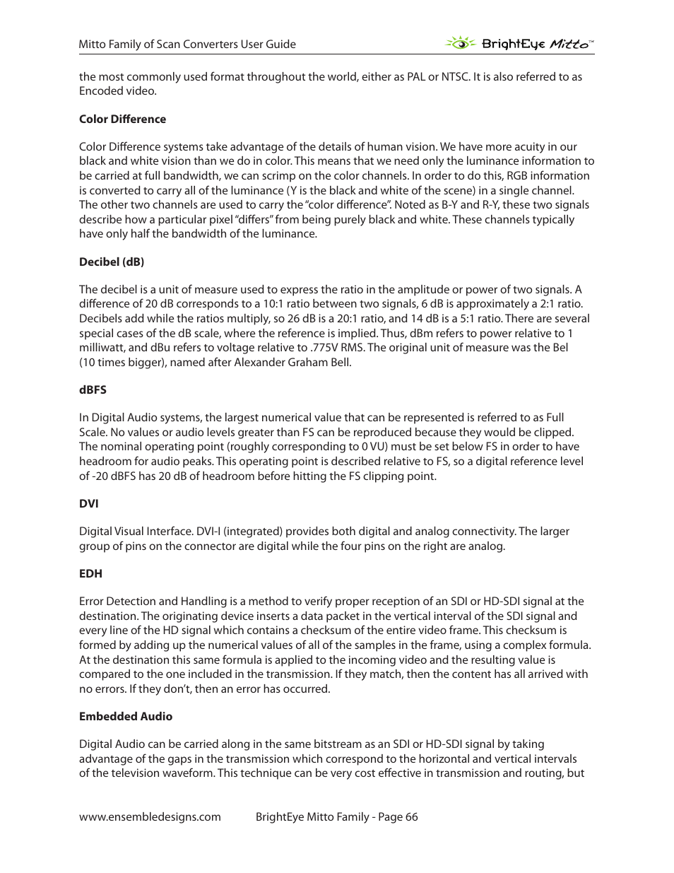 Ensemble Designs BrightEye Mitto Scan Converters User Manual | Page 66 / 73