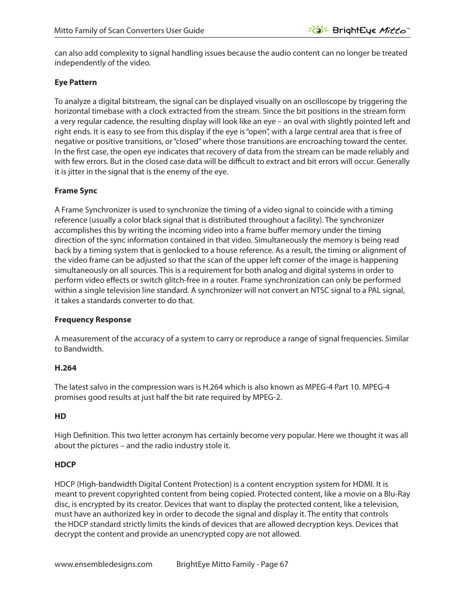 Ensemble Designs BrightEye Mitto Scan Converters User Manual | Page 67 / 73