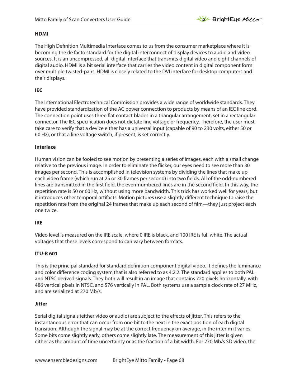 Ensemble Designs BrightEye Mitto Scan Converters User Manual | Page 68 / 73