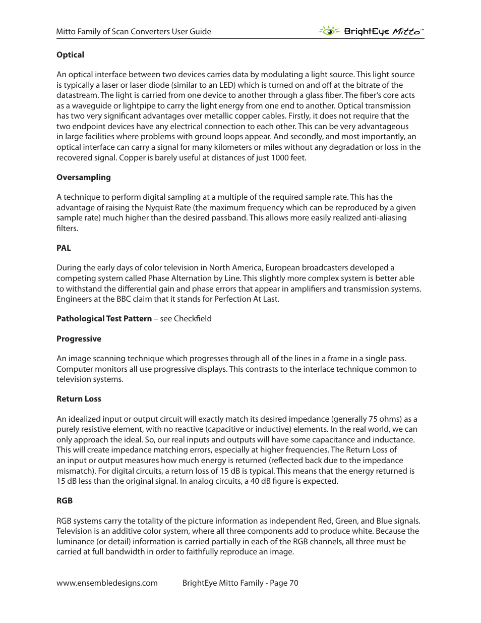 Ensemble Designs BrightEye Mitto Scan Converters User Manual | Page 70 / 73