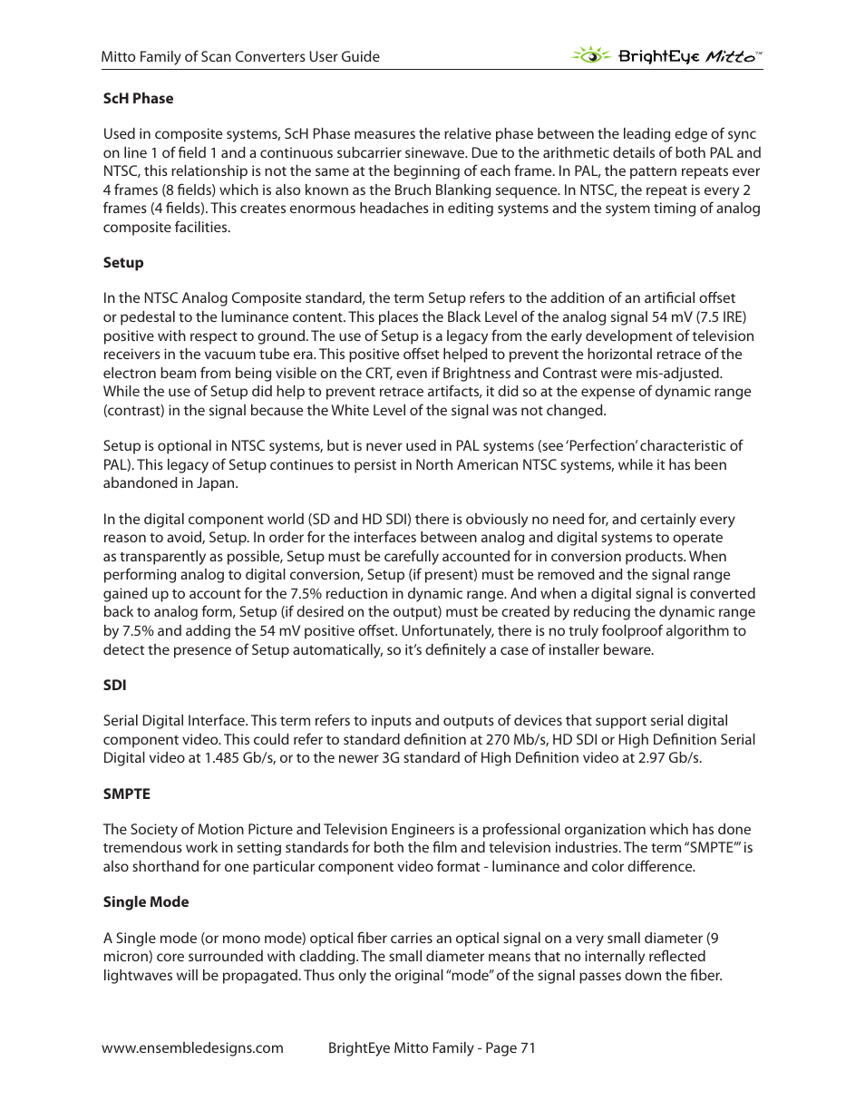 Ensemble Designs BrightEye Mitto Scan Converters User Manual | Page 71 / 73
