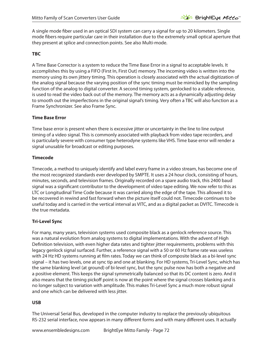 Ensemble Designs BrightEye Mitto Scan Converters User Manual | Page 72 / 73