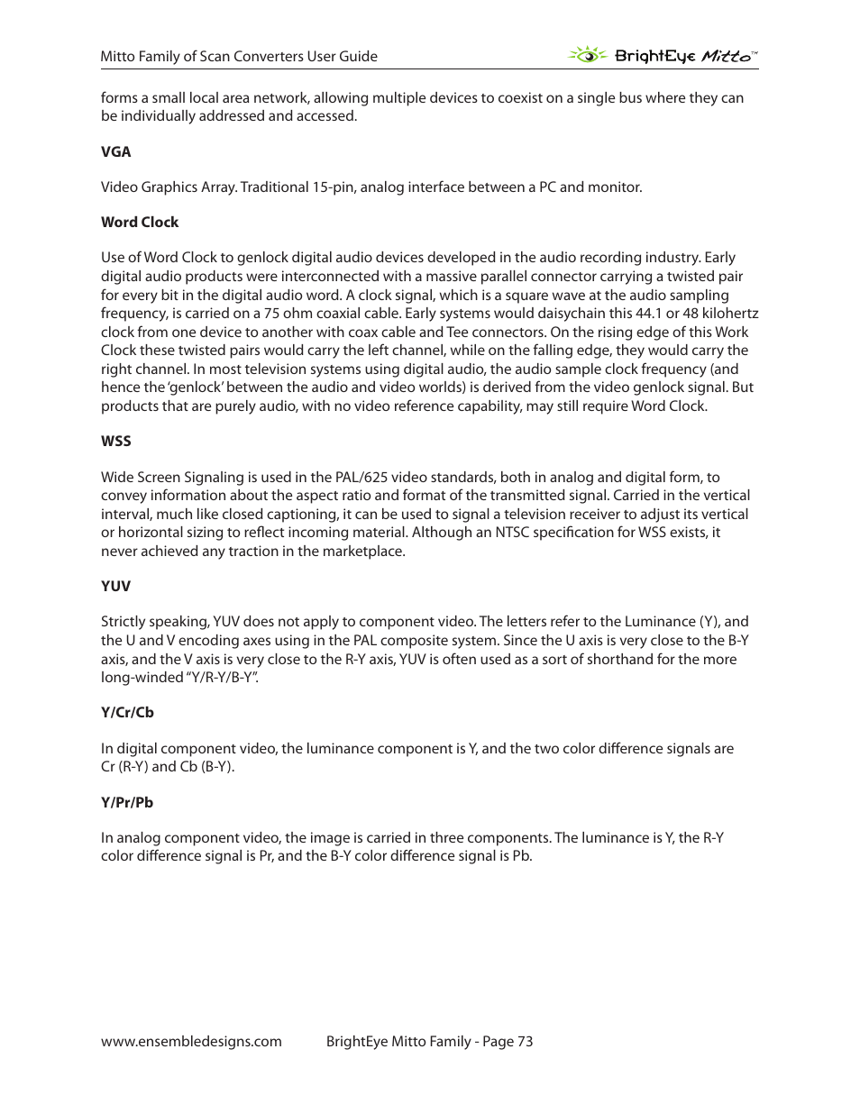 Ensemble Designs BrightEye Mitto Scan Converters User Manual | Page 73 / 73