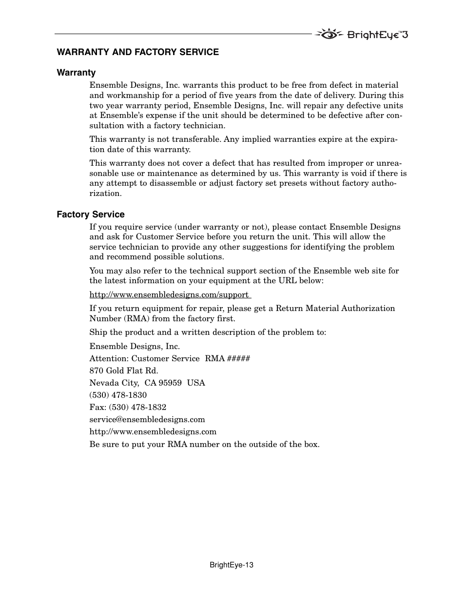 Ensemble Designs BrightEye 3 Analog to SDI Converter with TBC and Frame Sync User Manual | Page 13 / 22