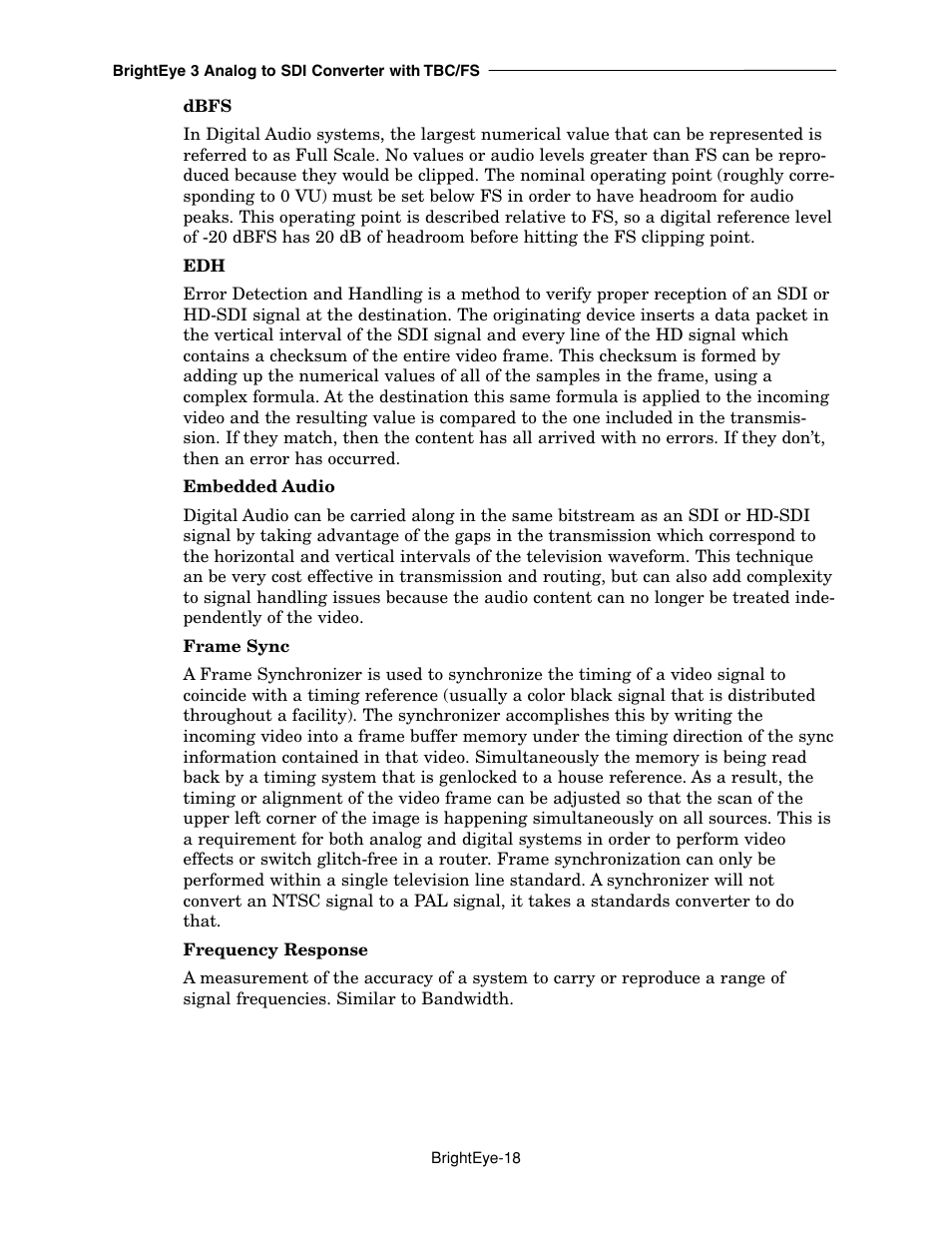 Ensemble Designs BrightEye 3 Analog to SDI Converter with TBC and Frame Sync User Manual | Page 18 / 22