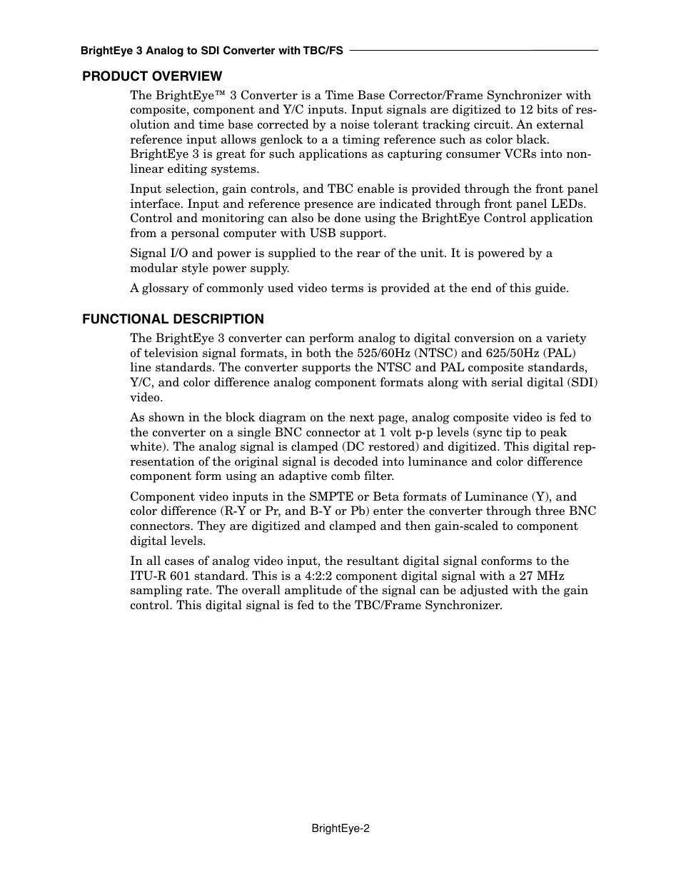 Ensemble Designs BrightEye 3 Analog to SDI Converter with TBC and Frame Sync User Manual | Page 2 / 22