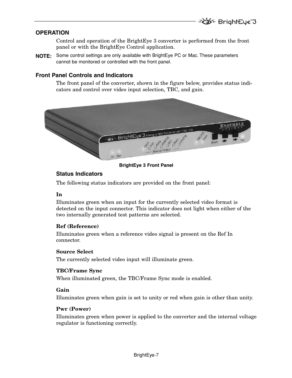 Ensemble Designs BrightEye 3 Analog to SDI Converter with TBC and Frame Sync User Manual | Page 7 / 22