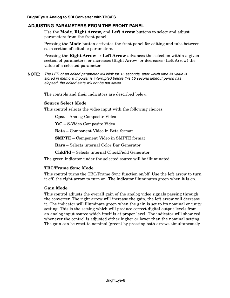 Ensemble Designs BrightEye 3 Analog to SDI Converter with TBC and Frame Sync User Manual | Page 8 / 22