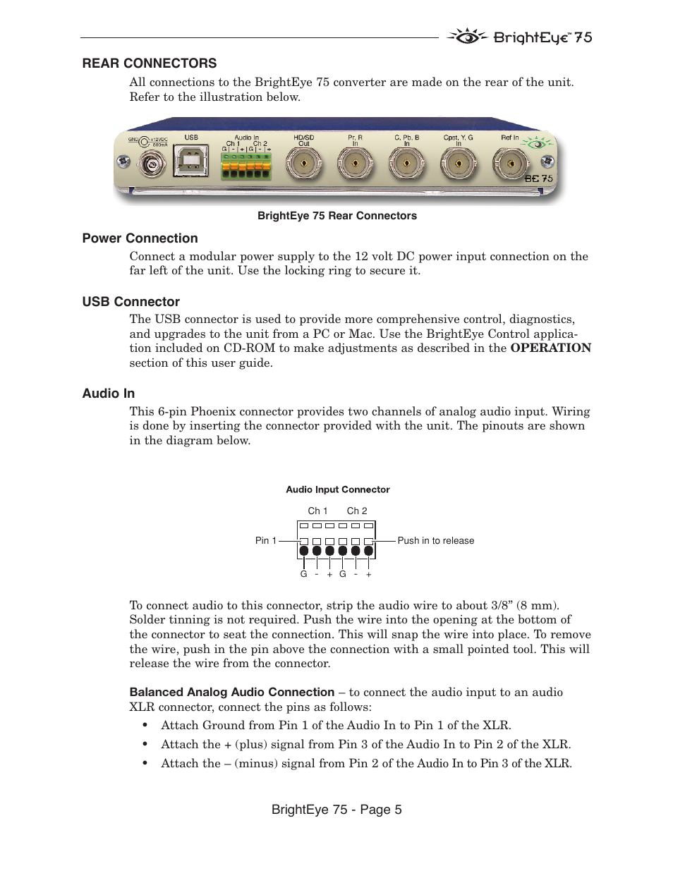 Brighteye 75 | Ensemble Designs BrightEye 75 HD/SD Analog to Digital Video Converter and Analog Audio Embedder User Manual | Page 5 / 26