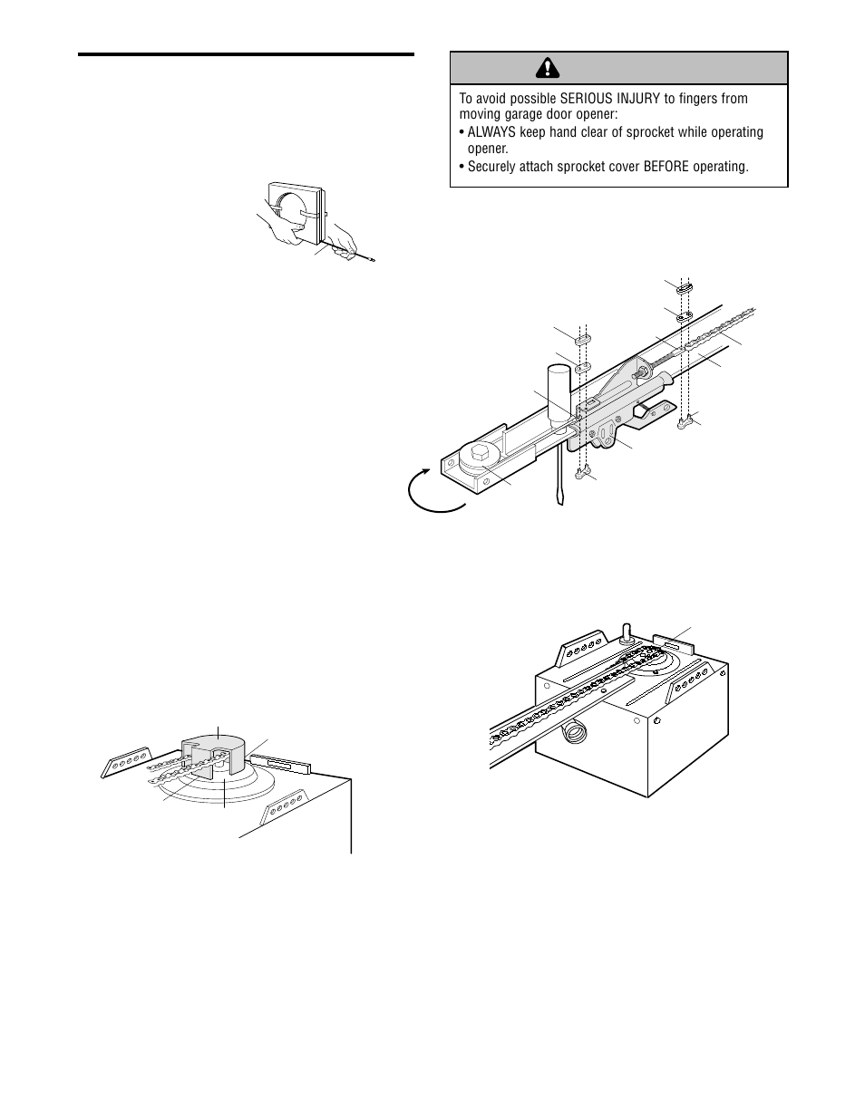 Warning caution warning warning, Assembly step 4 | Chamberlain CG40 User Manual | Page 10 / 40