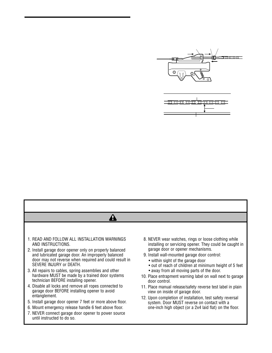 Tighten the chain & cable, Important installation instructions, Assembly step 5 | Chamberlain CG40 User Manual | Page 11 / 40