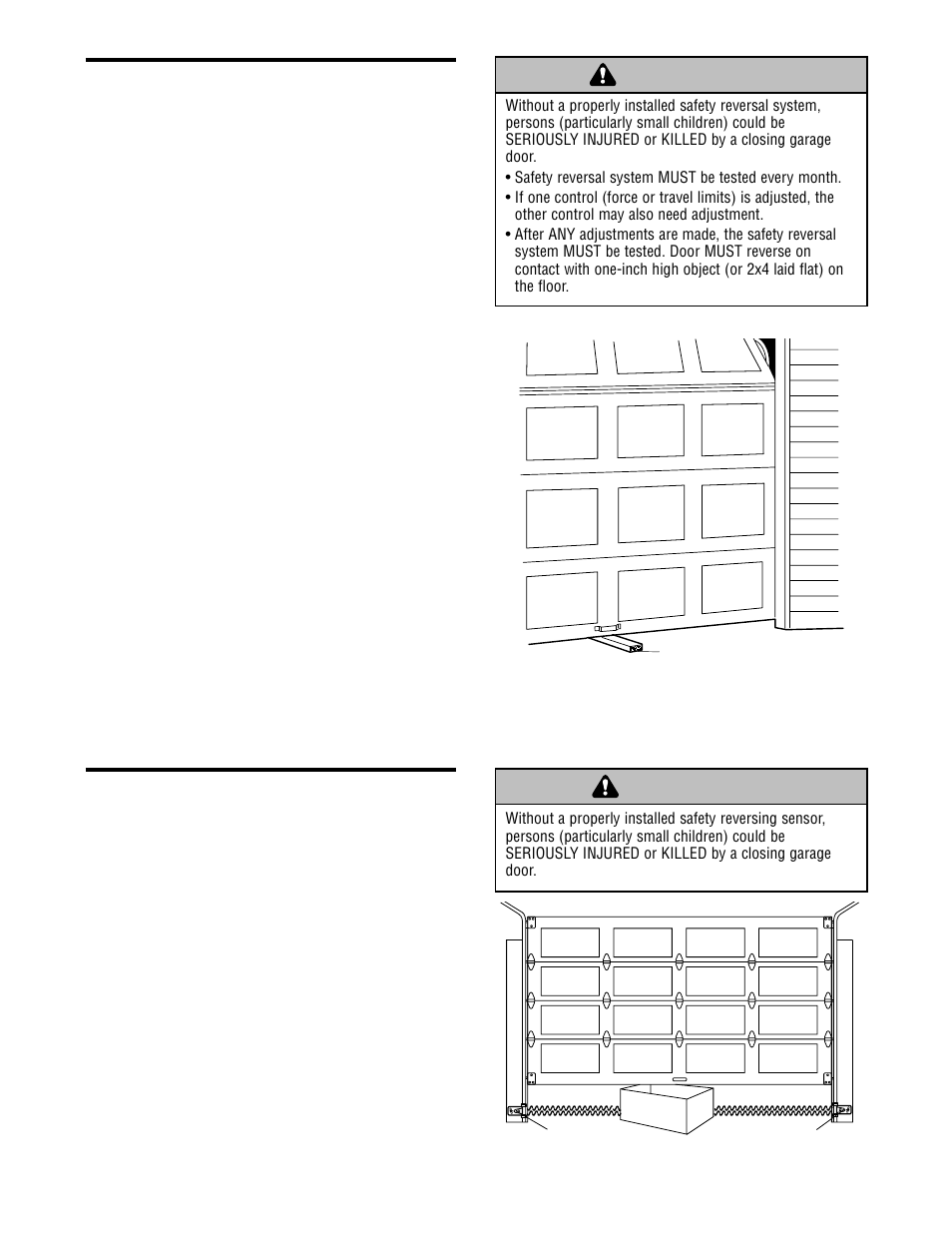 Test the protector system, Test the safety reverse system | Chamberlain CG40 User Manual | Page 30 / 40