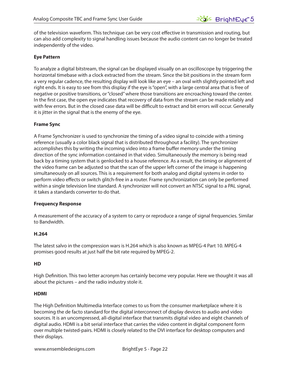 Ensemble Designs BrightEye 5 Analog Composite TBC and Frame Sync User Manual | Page 22 / 28
