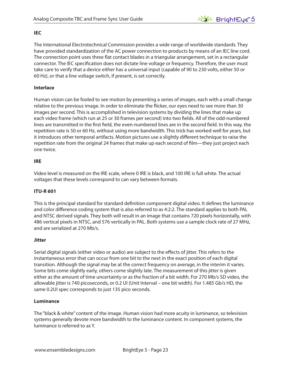 Ensemble Designs BrightEye 5 Analog Composite TBC and Frame Sync User Manual | Page 23 / 28