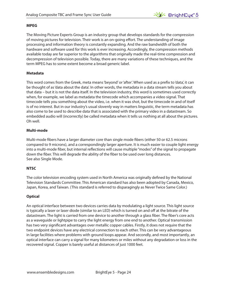 Ensemble Designs BrightEye 5 Analog Composite TBC and Frame Sync User Manual | Page 24 / 28