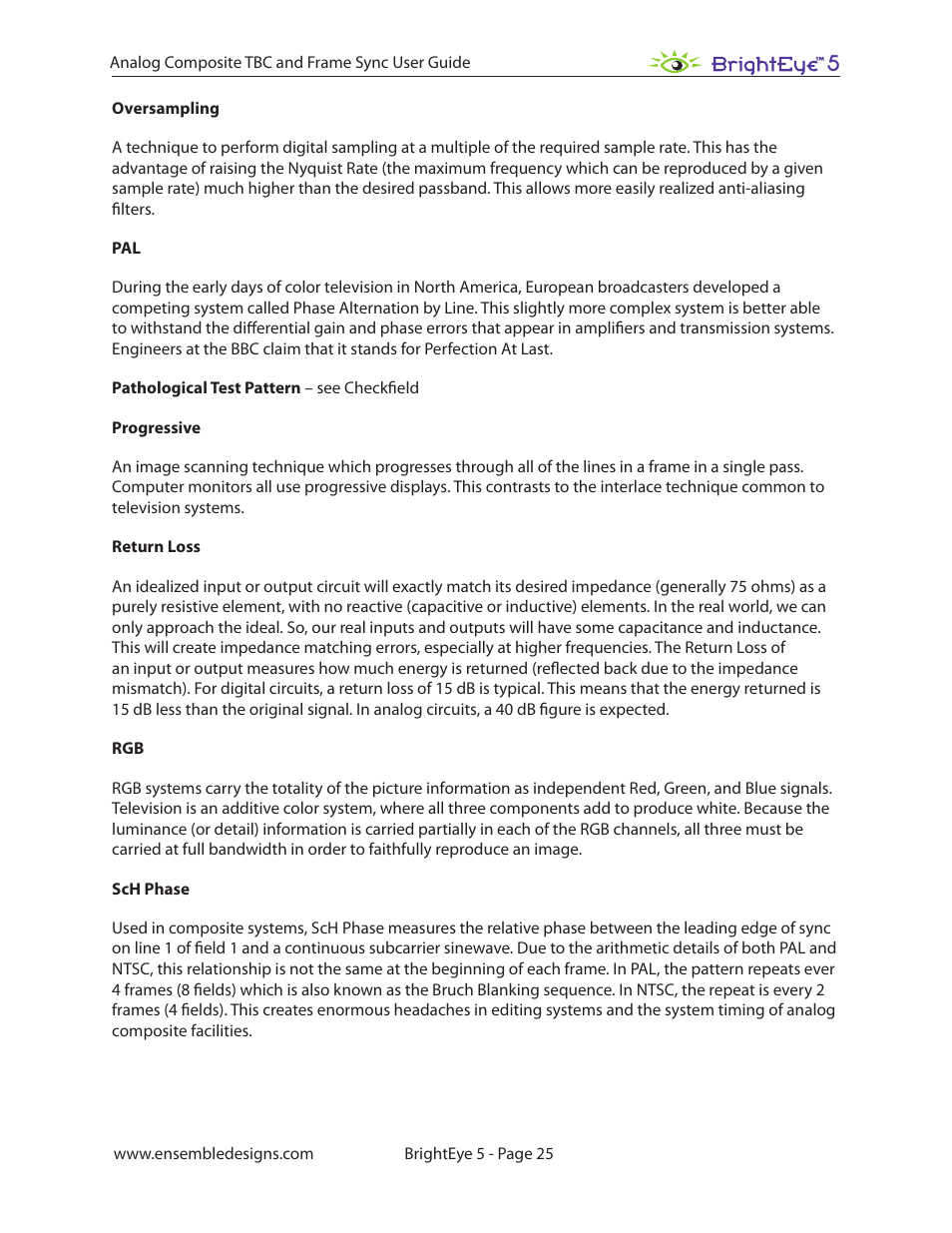 Ensemble Designs BrightEye 5 Analog Composite TBC and Frame Sync User Manual | Page 25 / 28