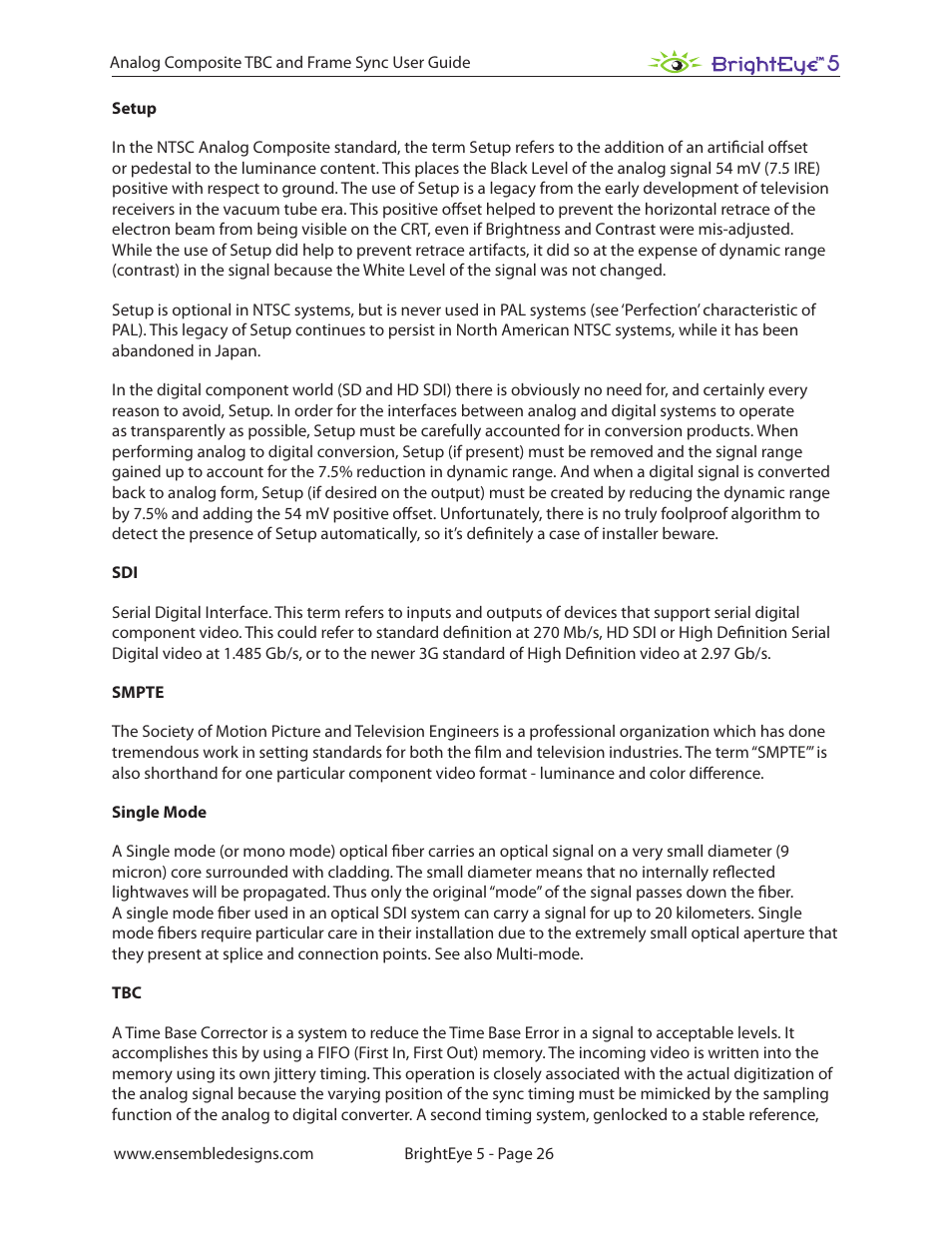 Ensemble Designs BrightEye 5 Analog Composite TBC and Frame Sync User Manual | Page 26 / 28