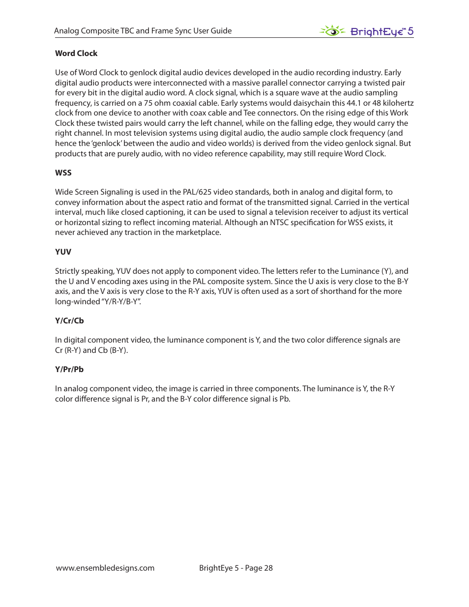 Ensemble Designs BrightEye 5 Analog Composite TBC and Frame Sync User Manual | Page 28 / 28