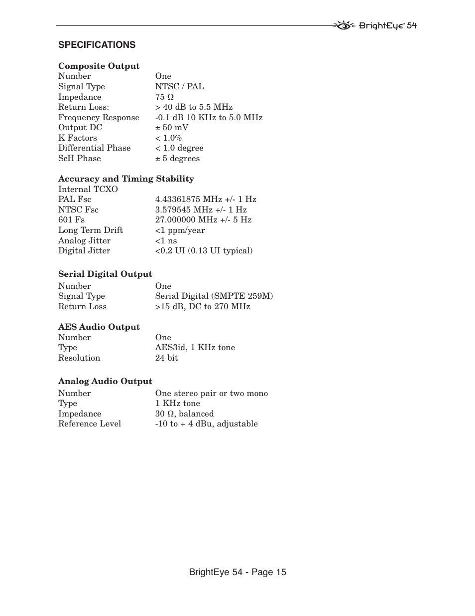 Ensemble Designs BrightEye 54 Sync Generator and Test Signal Generator User Manual | Page 15 / 24