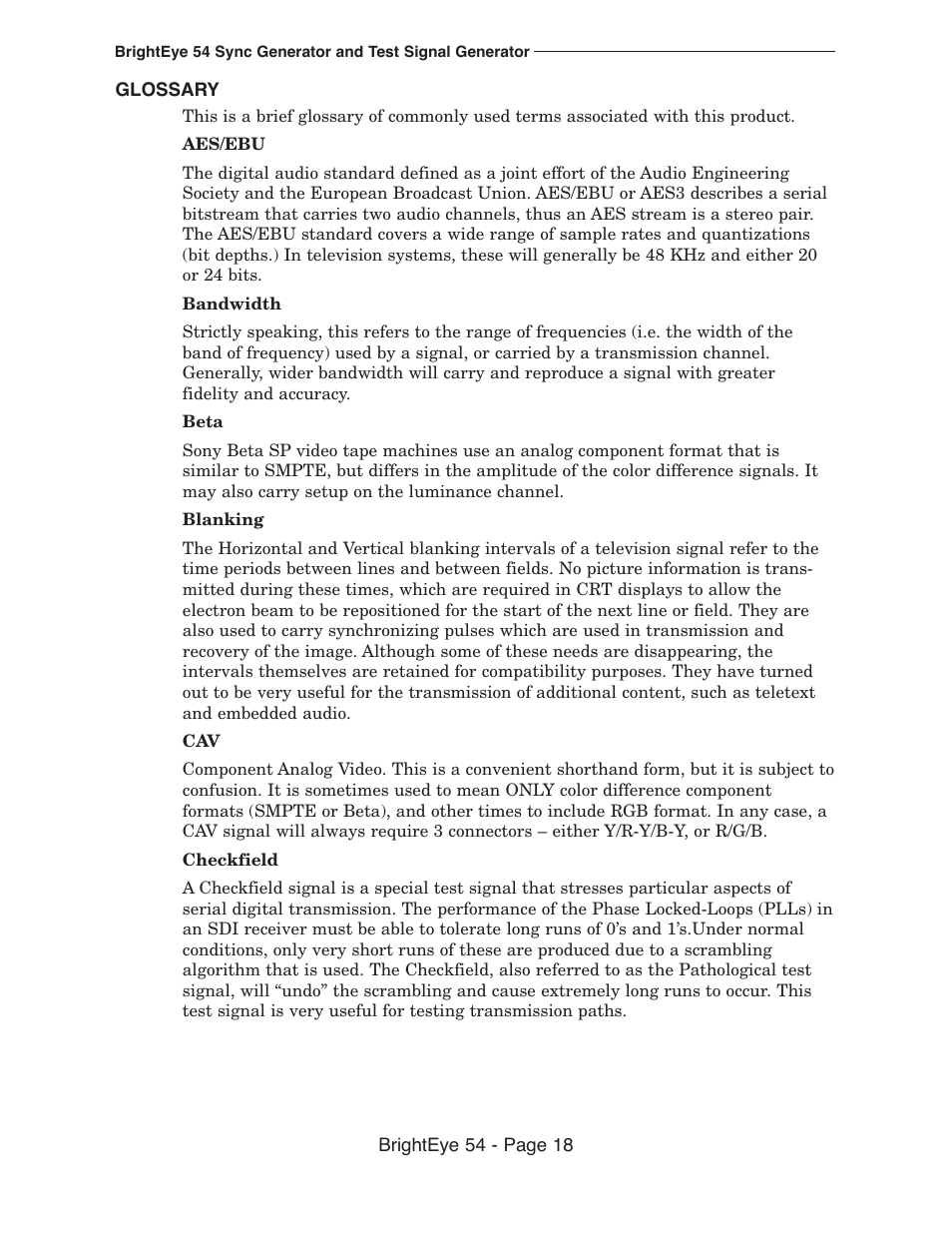Ensemble Designs BrightEye 54 Sync Generator and Test Signal Generator User Manual | Page 18 / 24