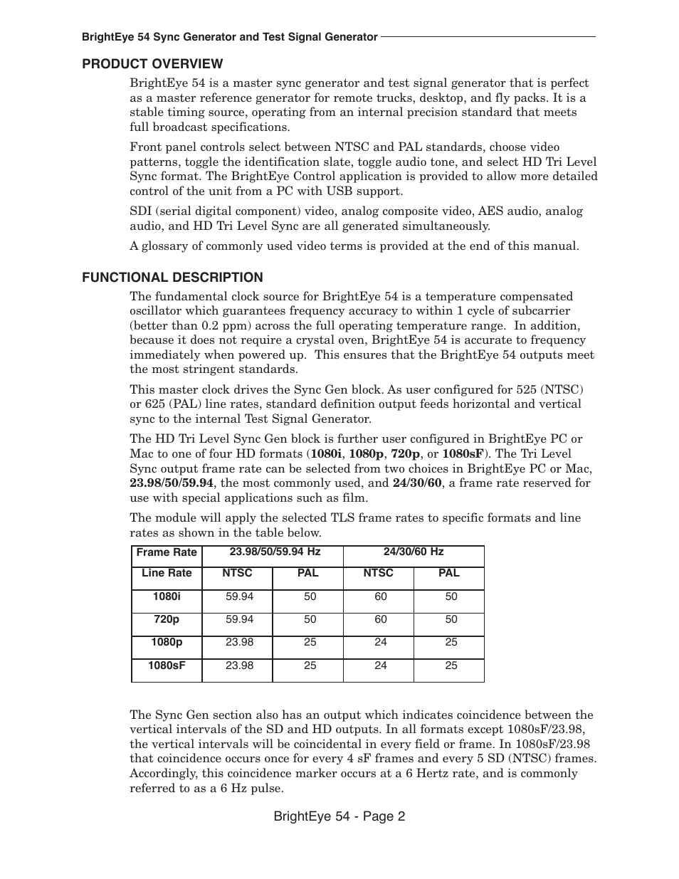 Ensemble Designs BrightEye 54 Sync Generator and Test Signal Generator User Manual | Page 2 / 24
