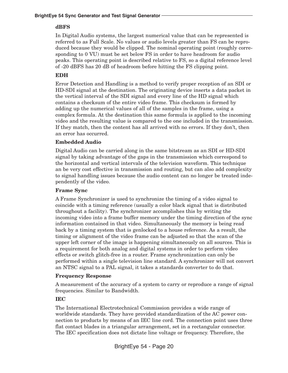 Ensemble Designs BrightEye 54 Sync Generator and Test Signal Generator User Manual | Page 20 / 24