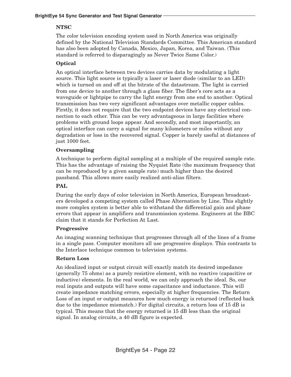 Ensemble Designs BrightEye 54 Sync Generator and Test Signal Generator User Manual | Page 22 / 24