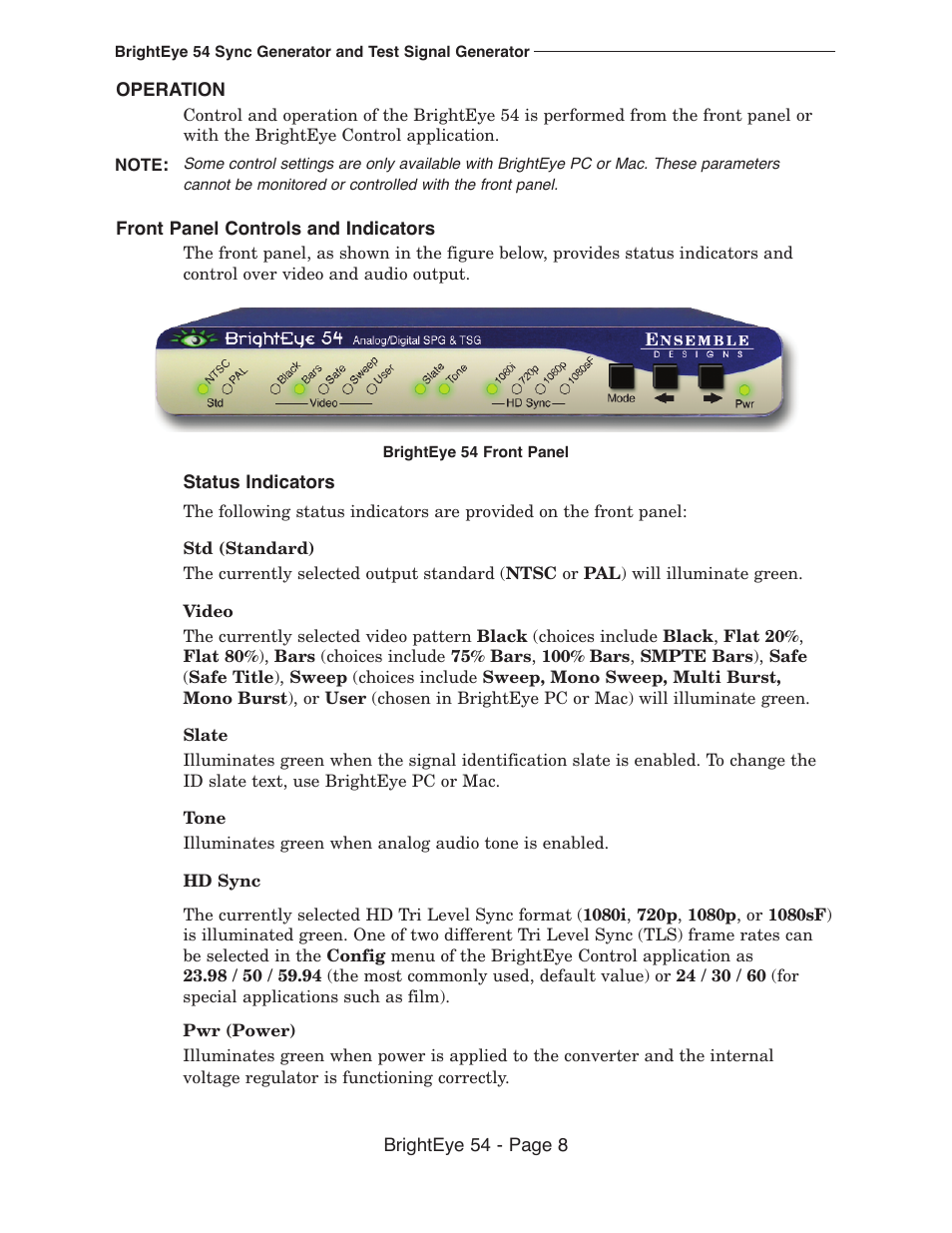 Ensemble Designs BrightEye 54 Sync Generator and Test Signal Generator User Manual | Page 8 / 24